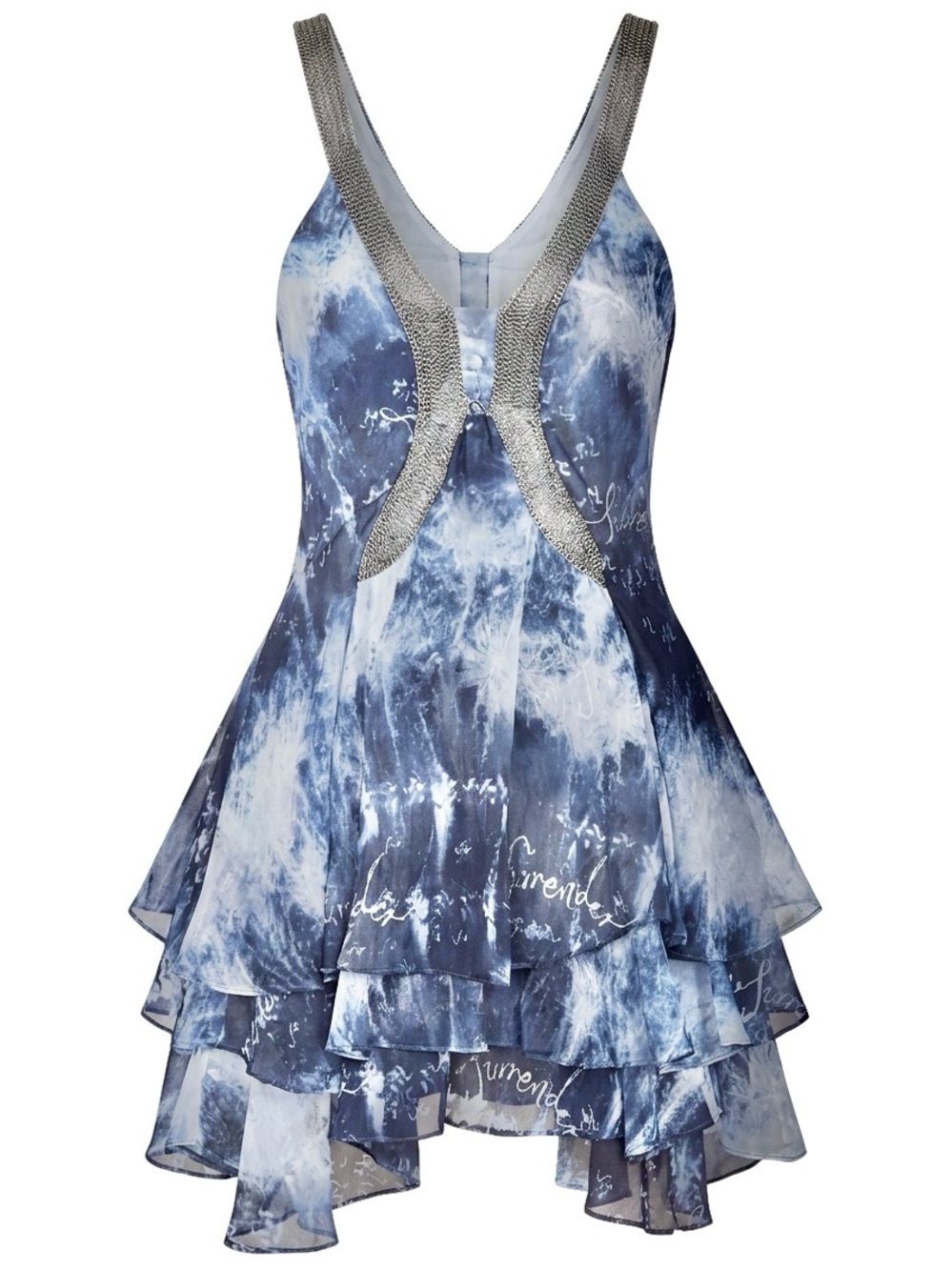 Sass & Bide Navy Tie-Dye High-Low Tiered Dress